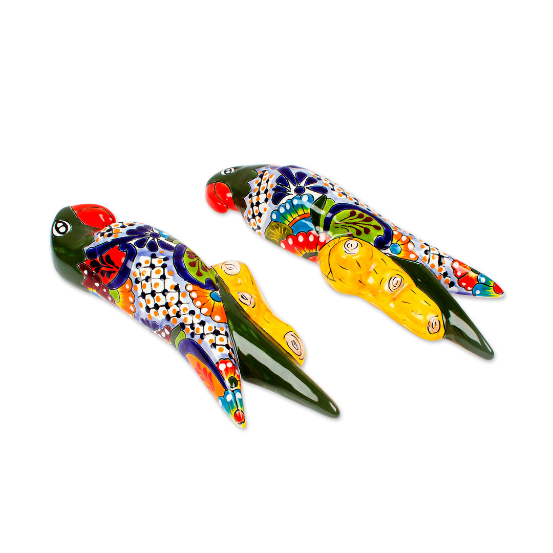 Ceramic Parrot Wall Sculptures from Mexico (Pair) - Parrot Friends