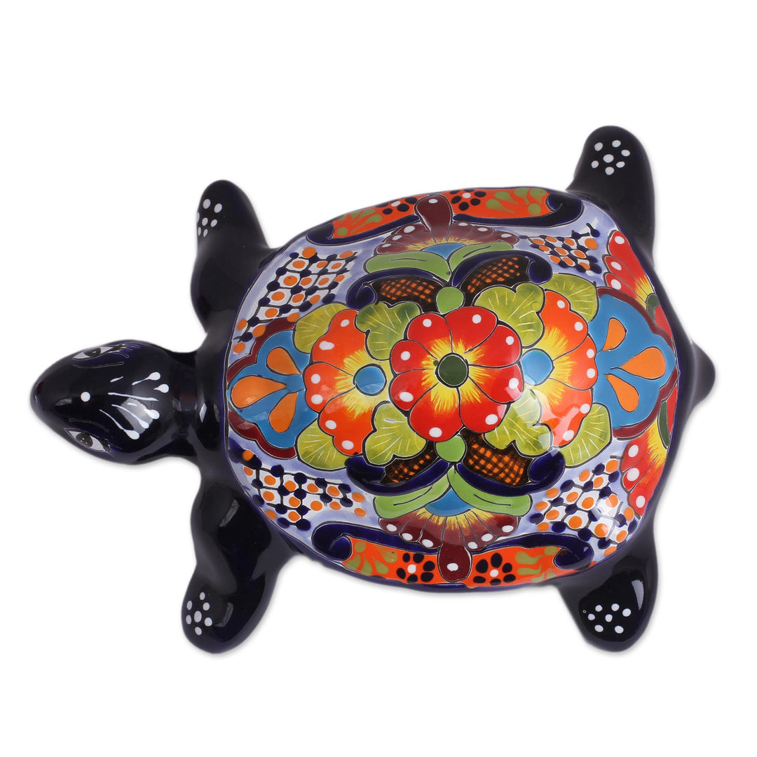 Hand-Painted Ceramic Turtle Sculpture from Mexico - Cute Turtle