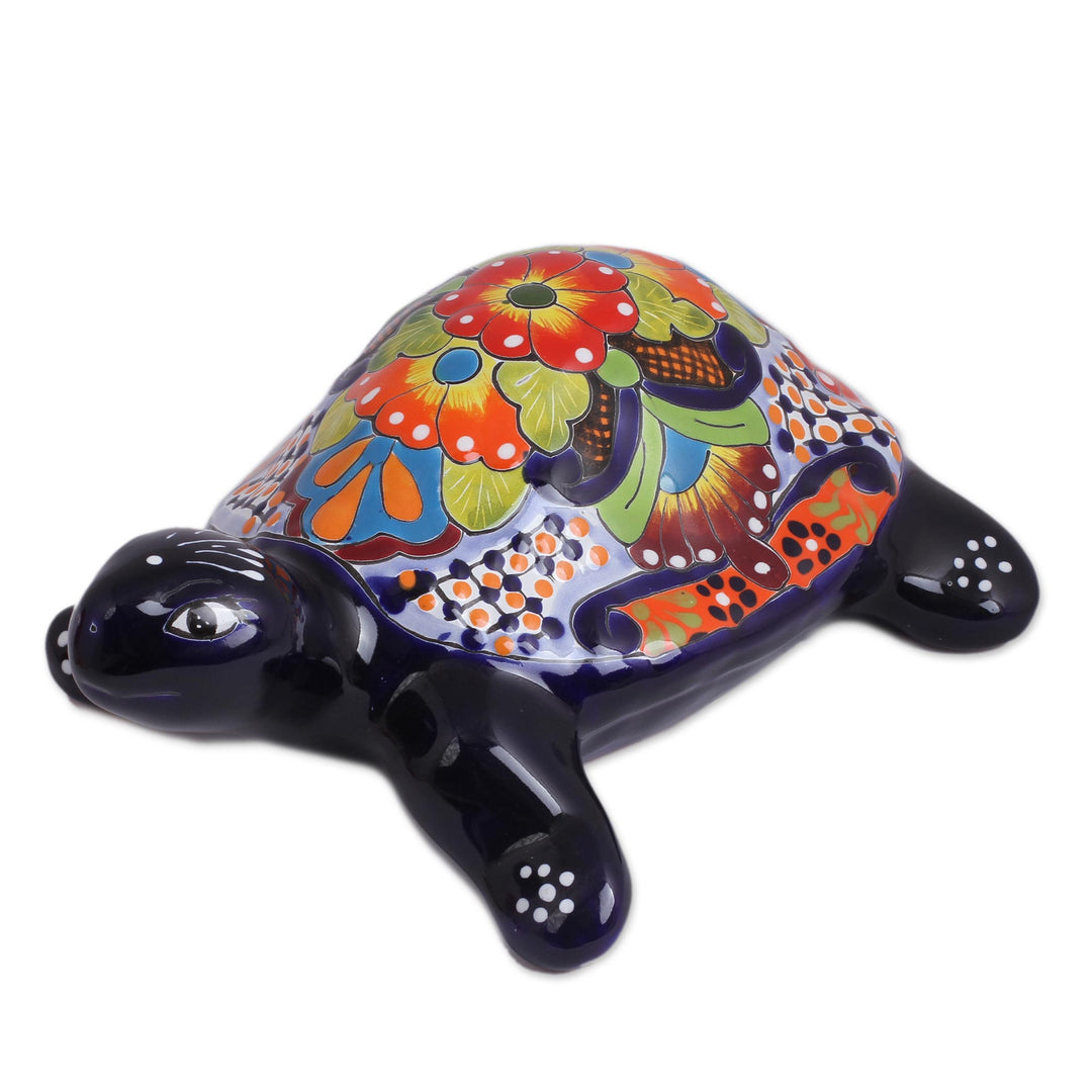 Hand-Painted Ceramic Turtle Sculpture from Mexico - Cute Turtle