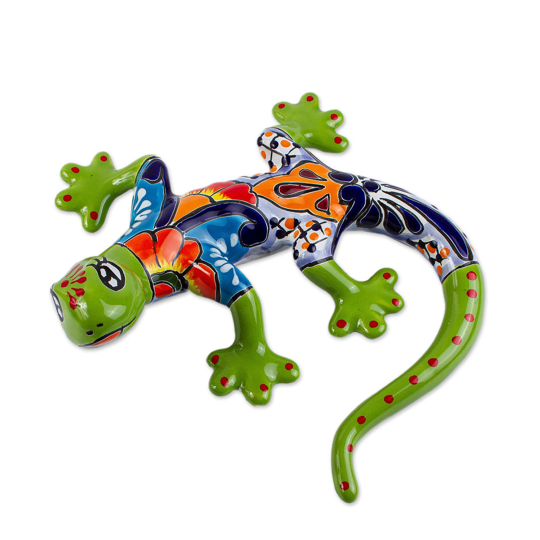 Hand-Painted Ceramic Salamander Wall Sculpture from Mexico - Vibrant Salamander