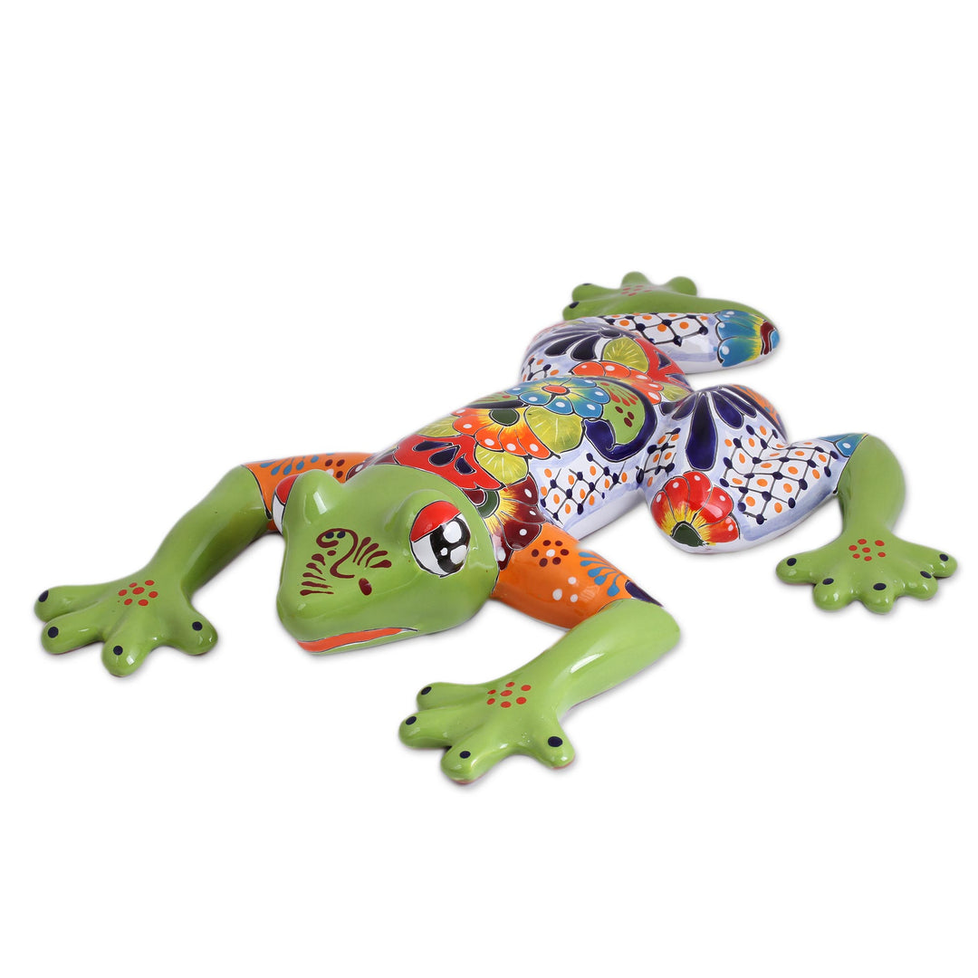 Hand-Painted Ceramic Tree Frog Wall Sculpture from Mexico - Vibrant Frog