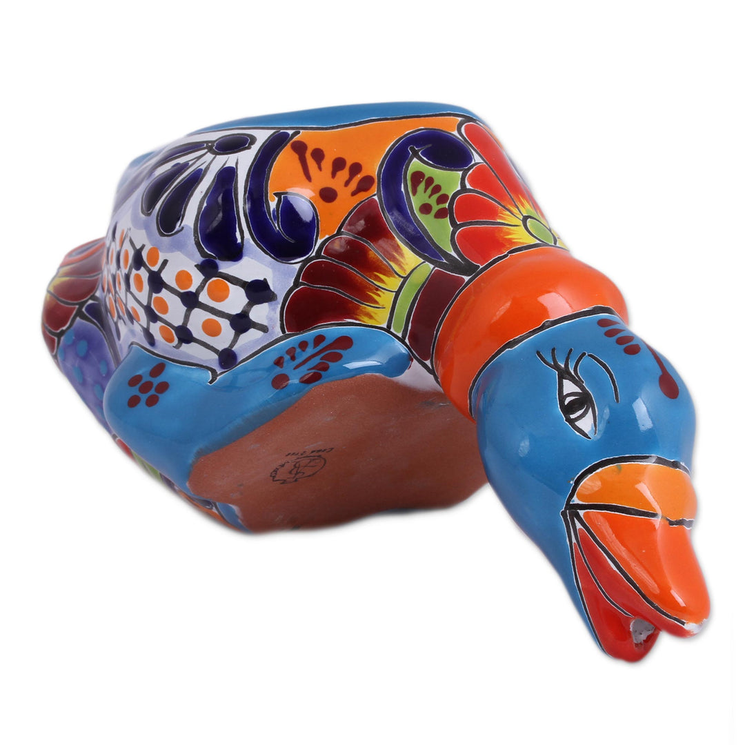 Hand-Painted Ceramic Duck Flower Pot from Mexico - Feeding Duck