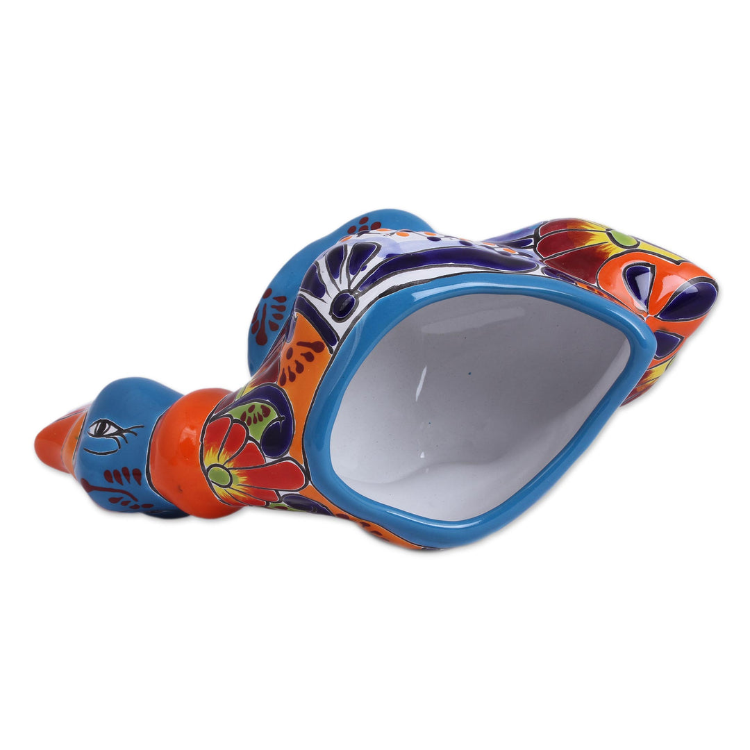 Hand-Painted Ceramic Duck Flower Pot from Mexico - Feeding Duck