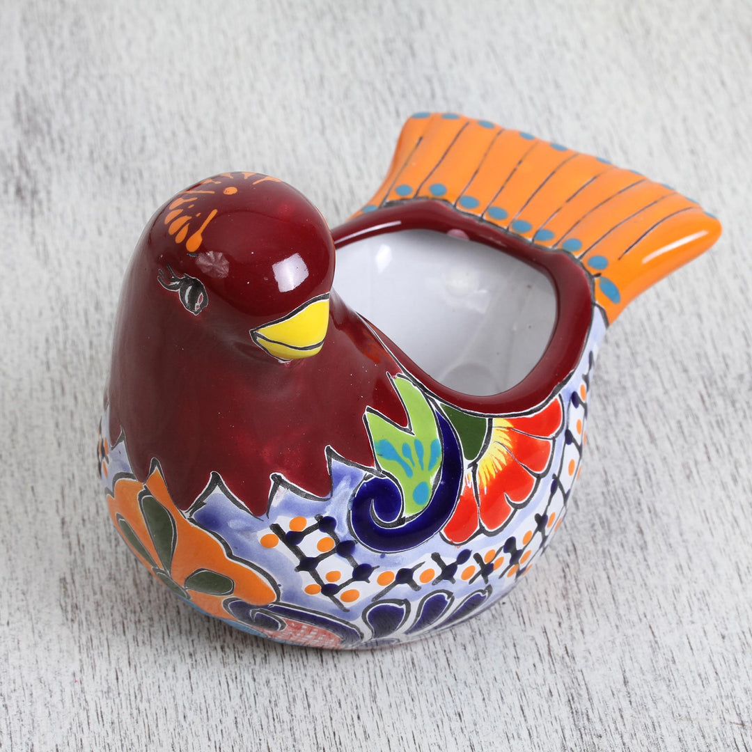 Hand-Painted Ceramic Dove Flower Pot from Mexico - Sweet Dove