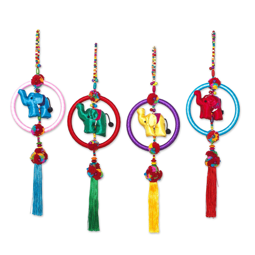 Colorful Cotton Blend Elephant Ornaments (Set of 4) - Elephant Rainbow