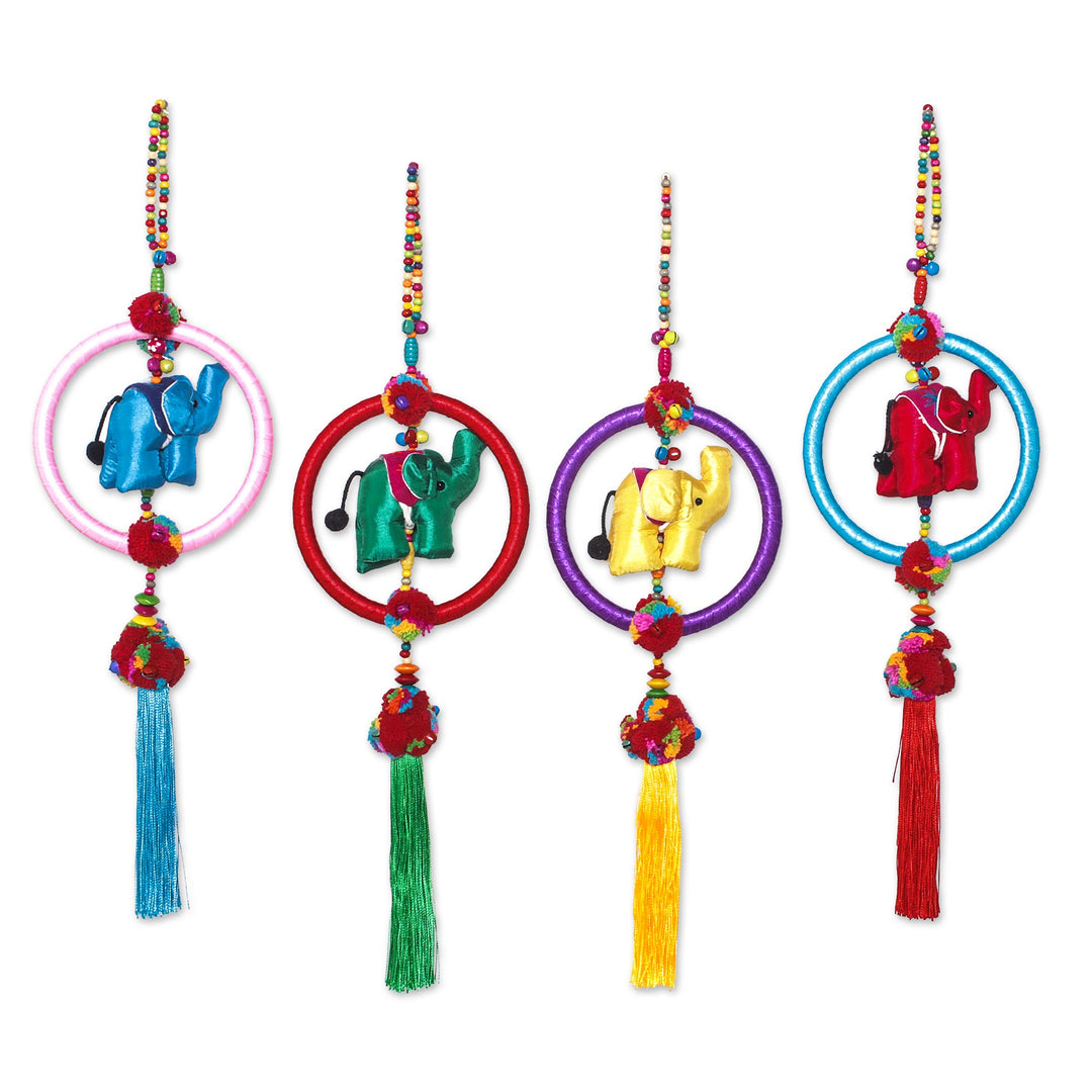 Colorful Cotton Blend Elephant Ornaments (Set of 4) - Elephant Rainbow