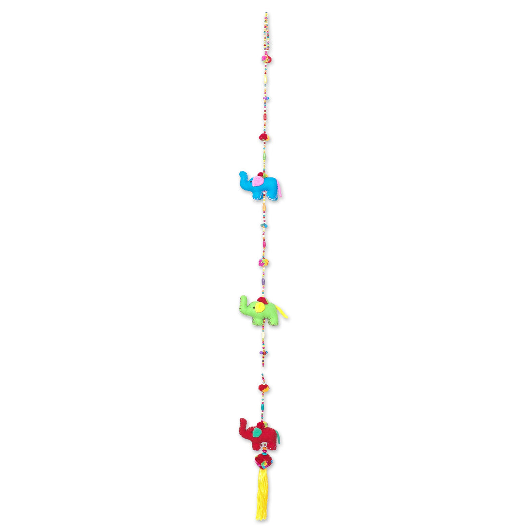 Colorful Cotton Elephant Mobile Crafted in Thailand - Splendorous Elephants