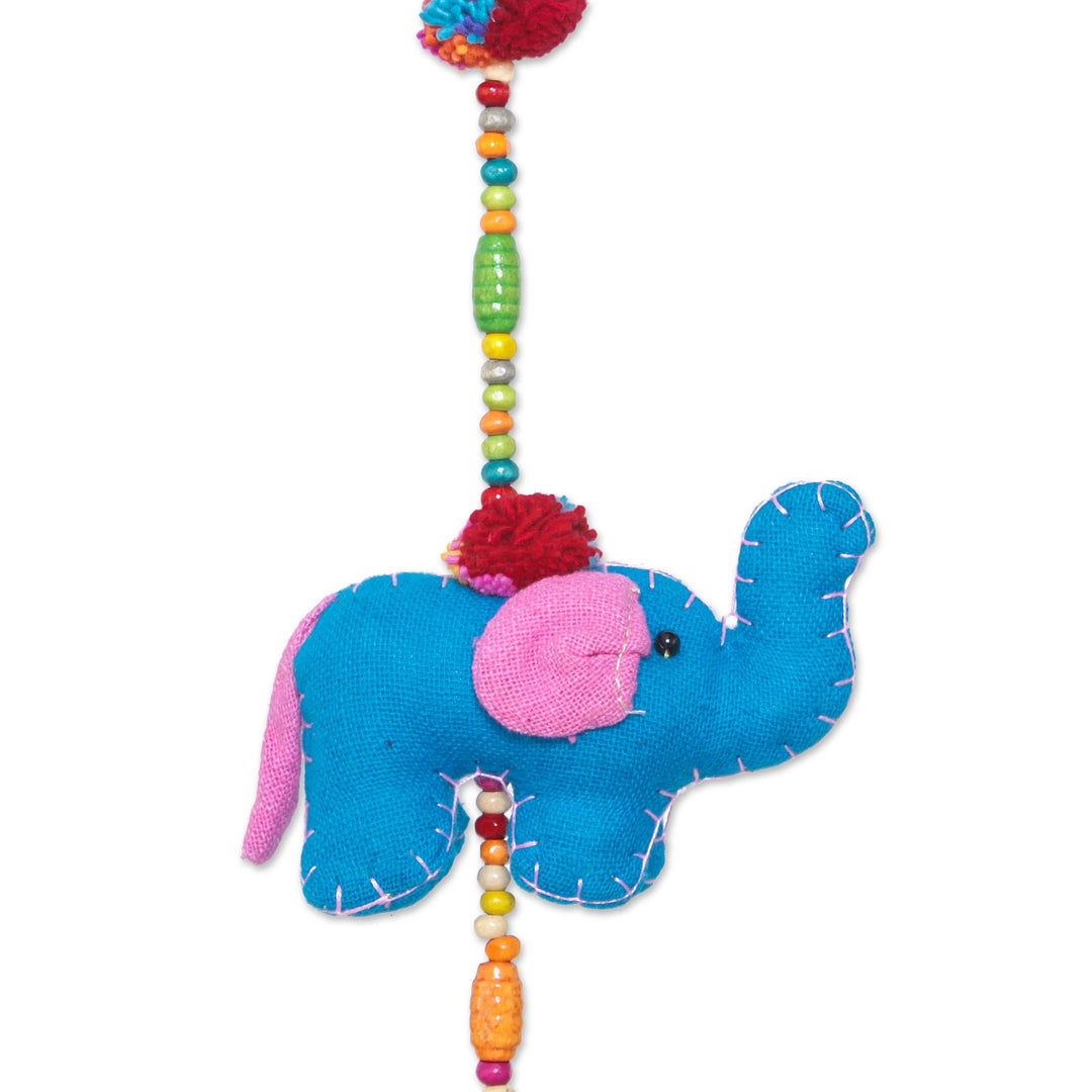 Colorful Cotton Elephant Mobile Crafted in Thailand - Splendorous Elephants