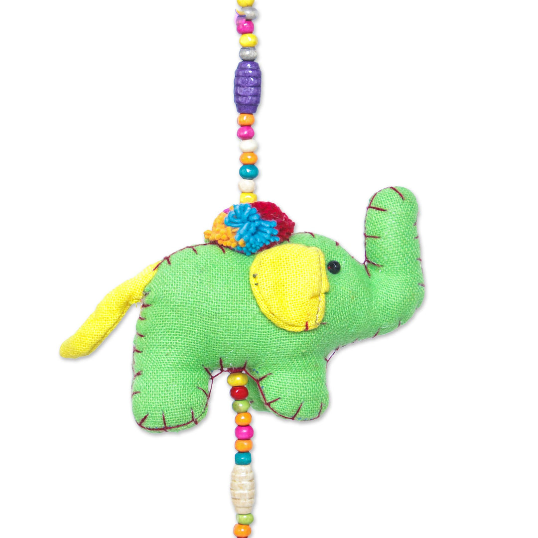 Colorful Cotton Elephant Mobile Crafted in Thailand - Splendorous Elephants