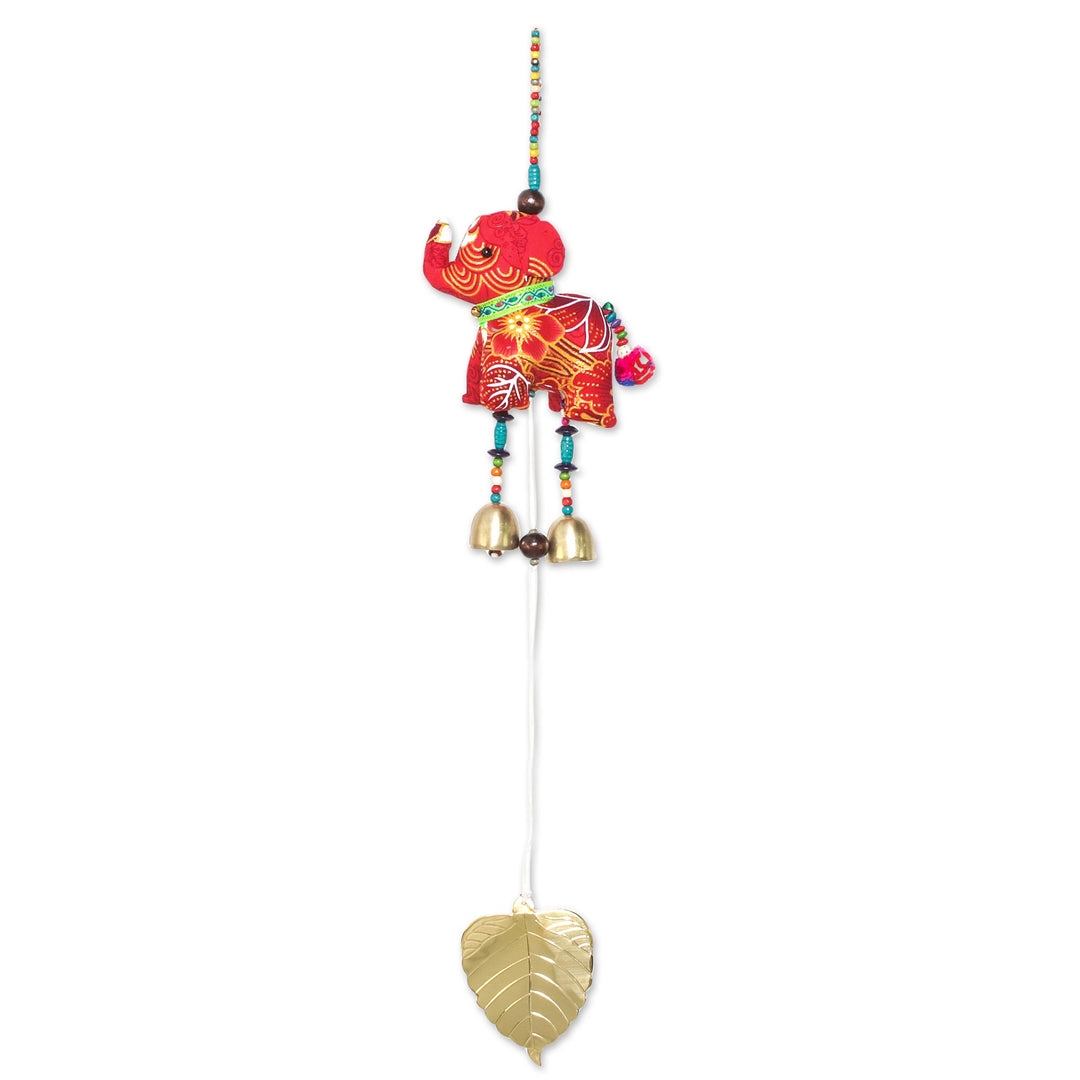 Elephant-Themed Cotton Mobile in Red from Thailand - Elephant Dance in Red