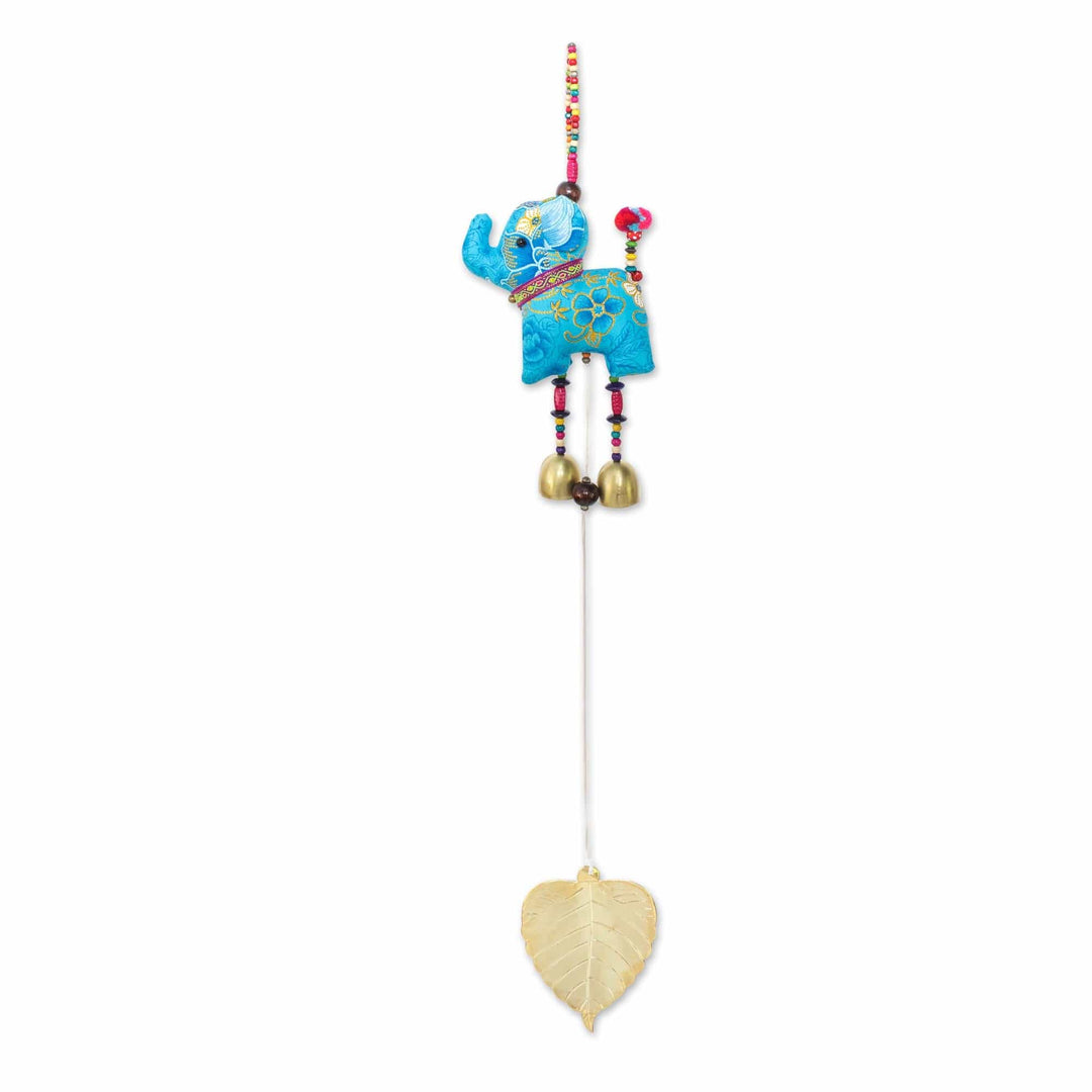 Elephant-Themed Cotton Mobile in Blue from Thailand - Elephant Dance in Blue