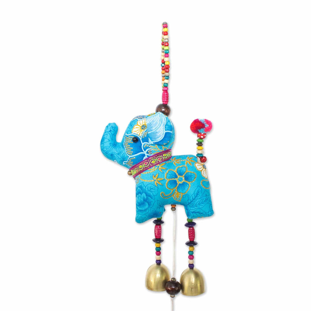 Elephant-Themed Cotton Mobile in Blue from Thailand - Elephant Dance in Blue
