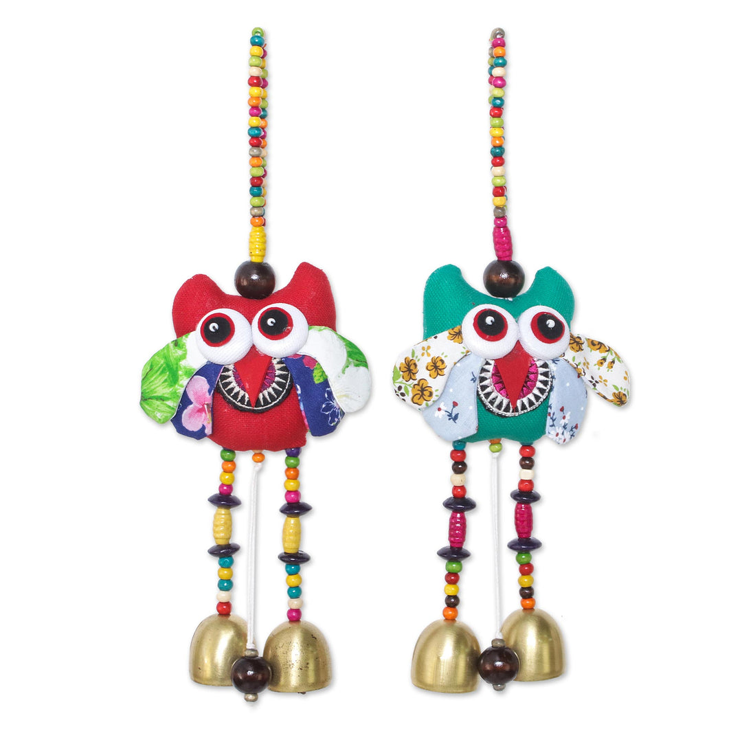 Handmade Owl-Themed Cotton Mobiles from Thailand (Pair) - Ringing Owls
