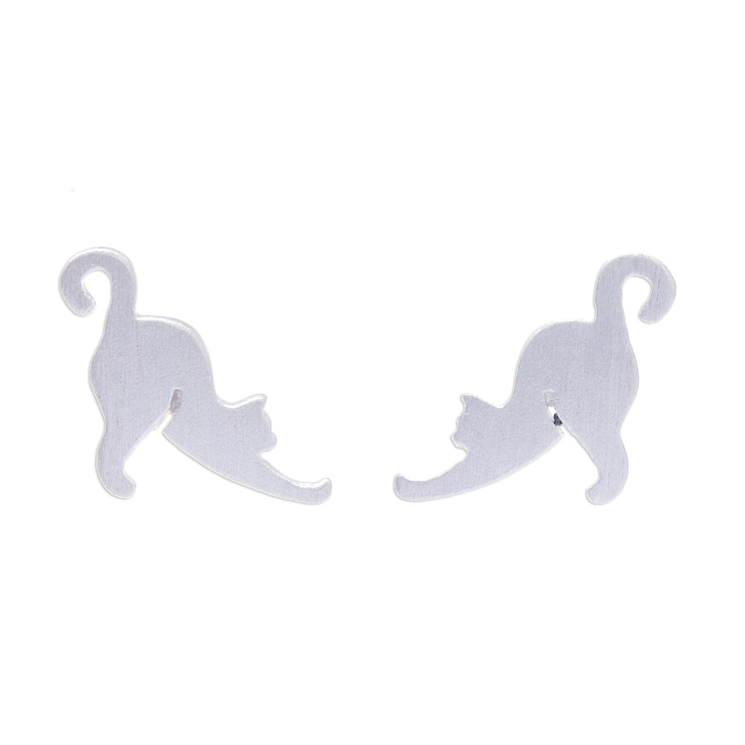 Sterling Silver Cat Stud Earrings from Thailand - Feline Stretch
