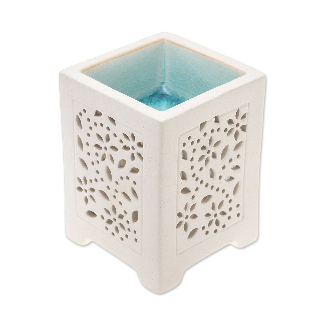 Crackled Ceramic Oil Warmer from Thailand - Garden Fresh