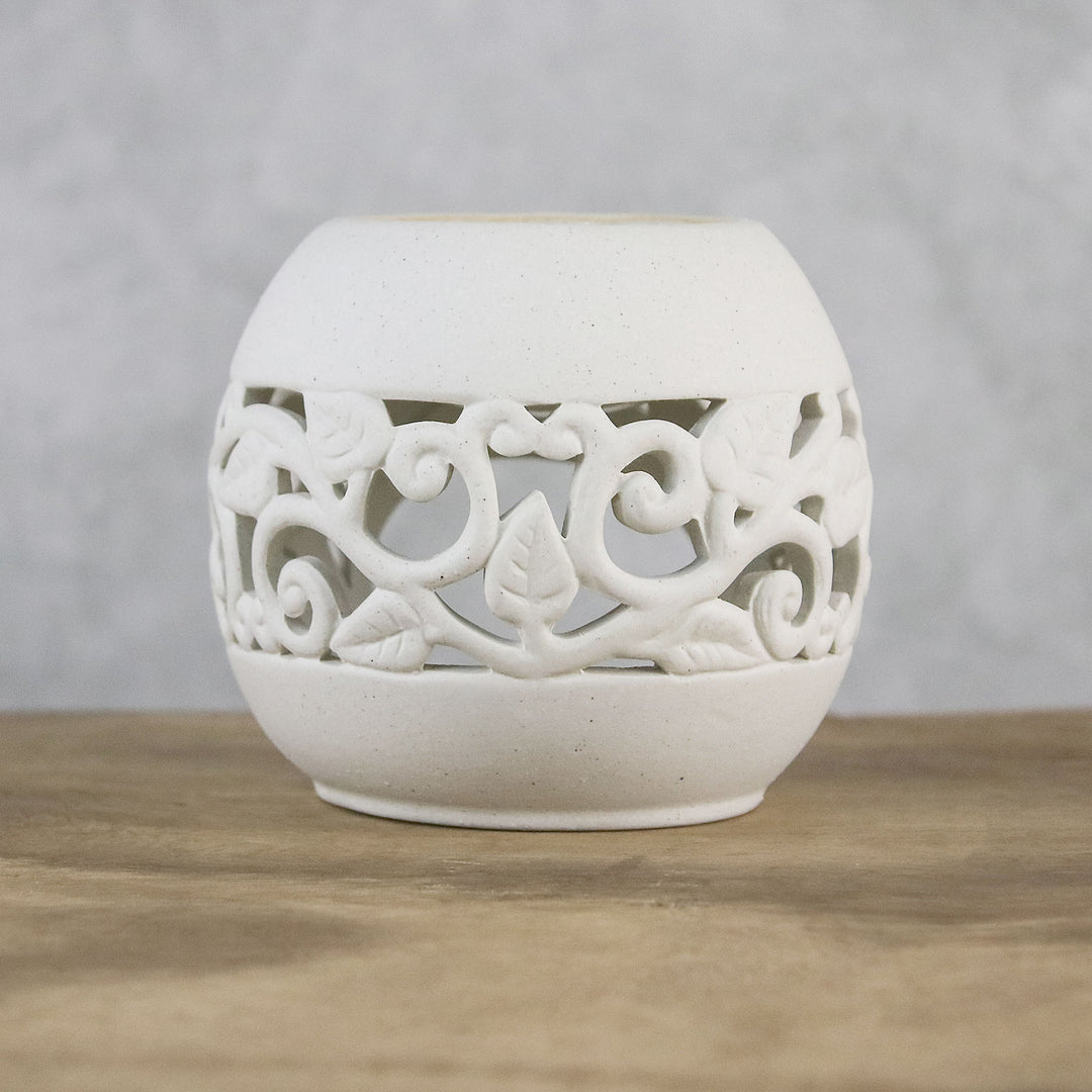 Leaf Motif Ceramic Oil Warmer from Thailand - Charming Ivy in Blue