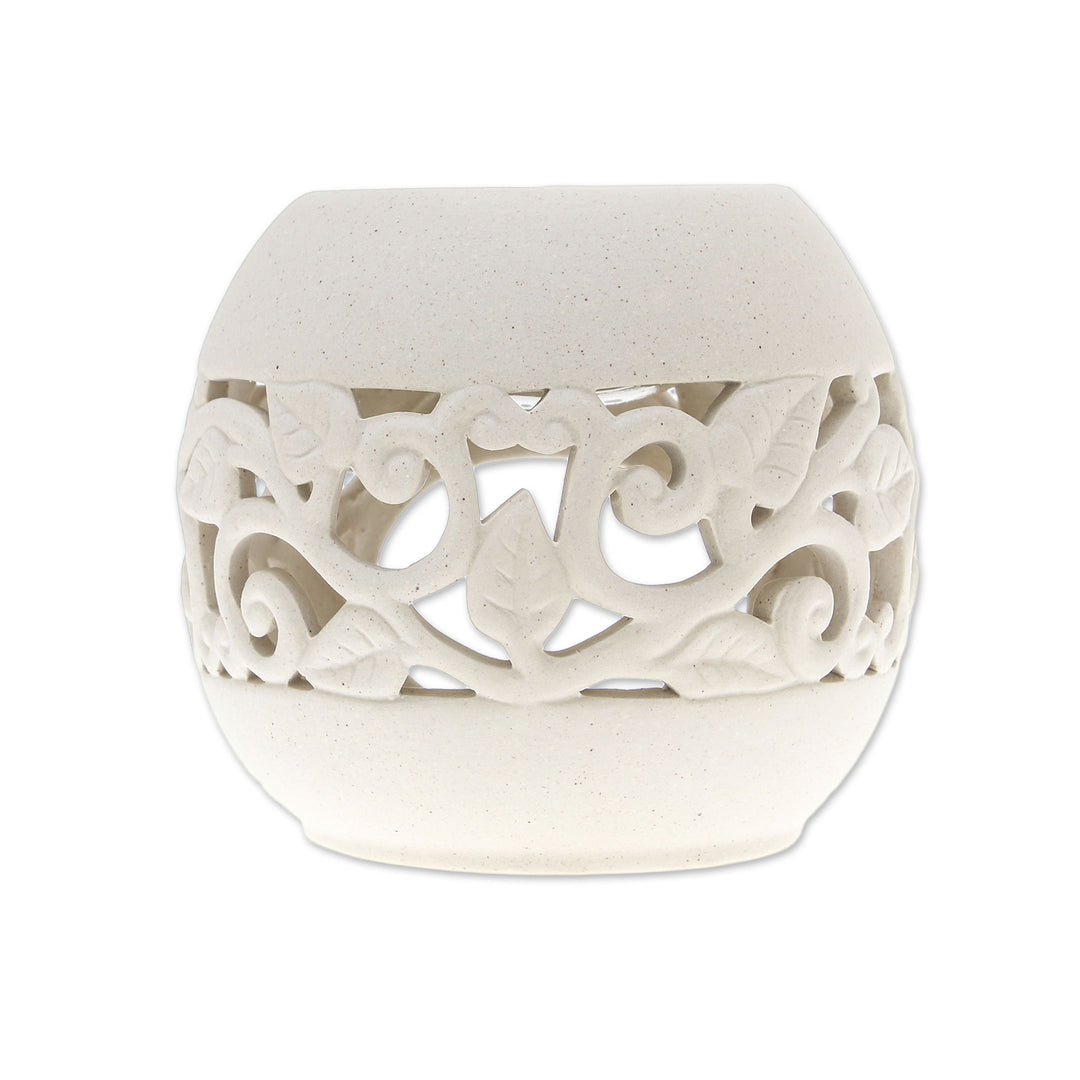Leaf Motif Ceramic Oil Warmer from Thailand - Charming Ivy in Blue