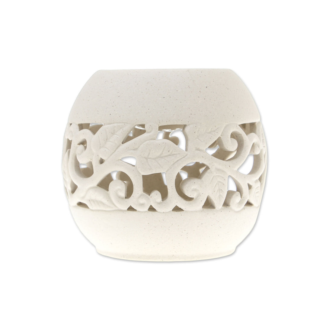 Leaf Motif Ceramic Oil Warmer from Thailand - Charming Ivy in Blue