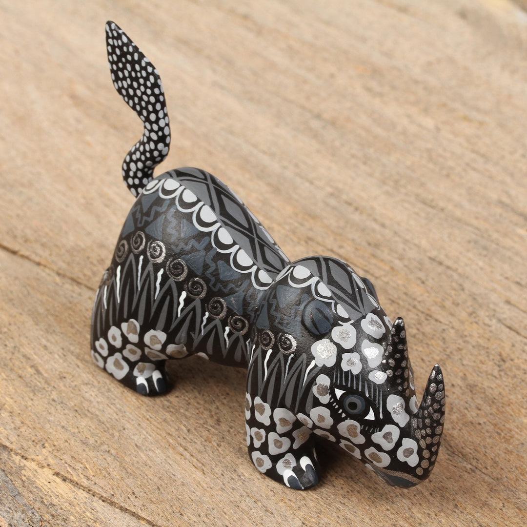 Copal Wood Alebrije Rhino Figurine in Grey from Mexico - Grey Rhino