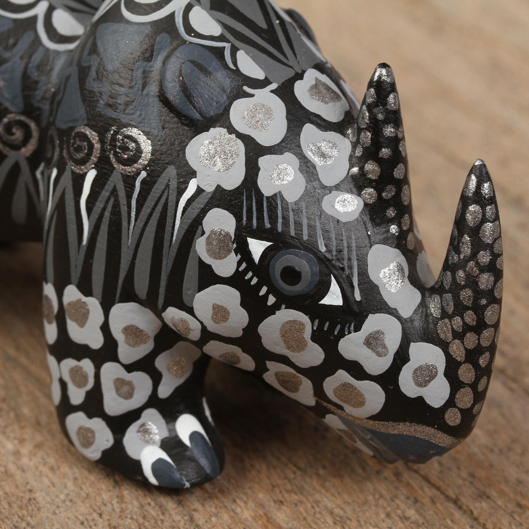 Copal Wood Alebrije Rhino Figurine in Grey from Mexico - Grey Rhino