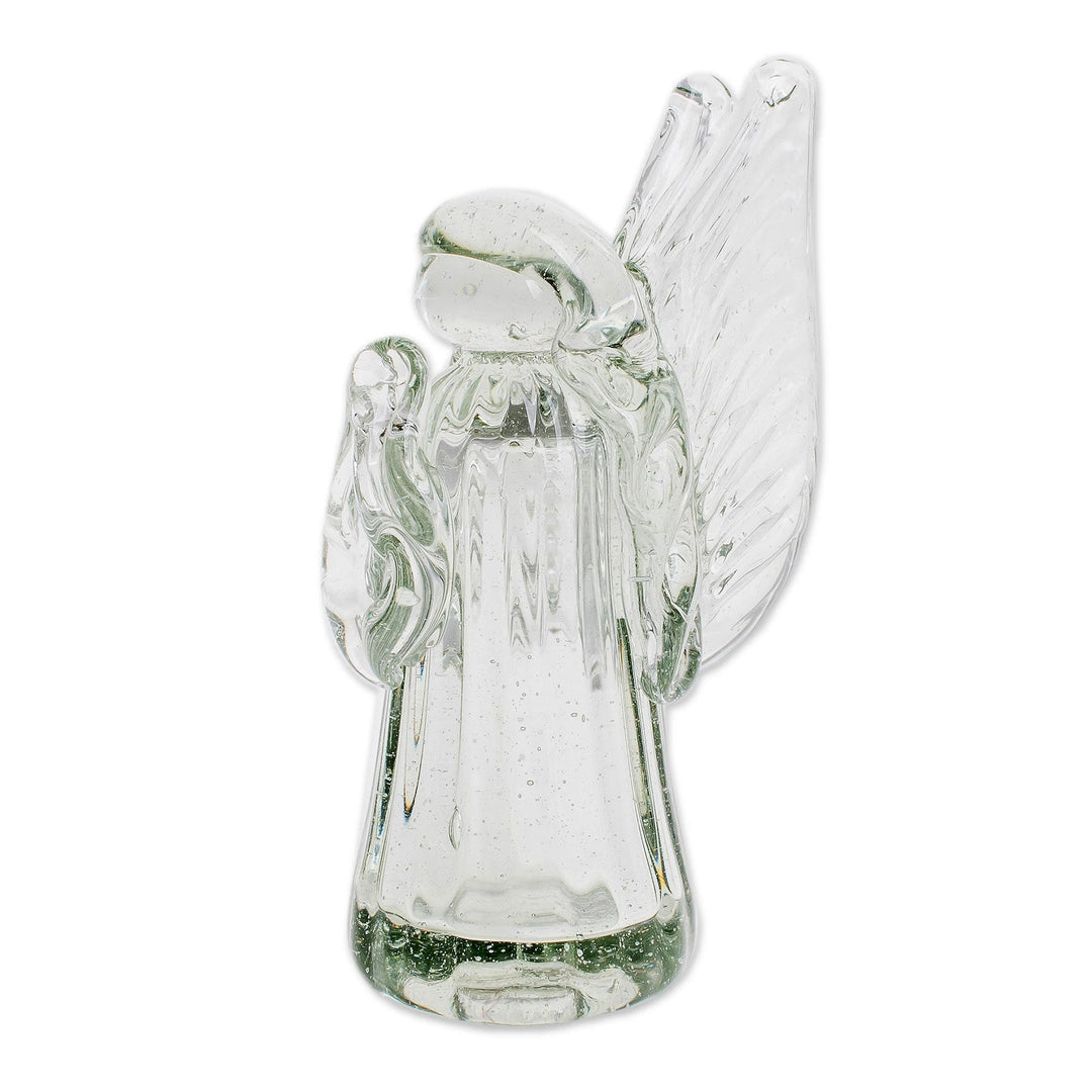 Handblown Recycled Glass Angel Figurine from Guatemala - Crystalline Angel