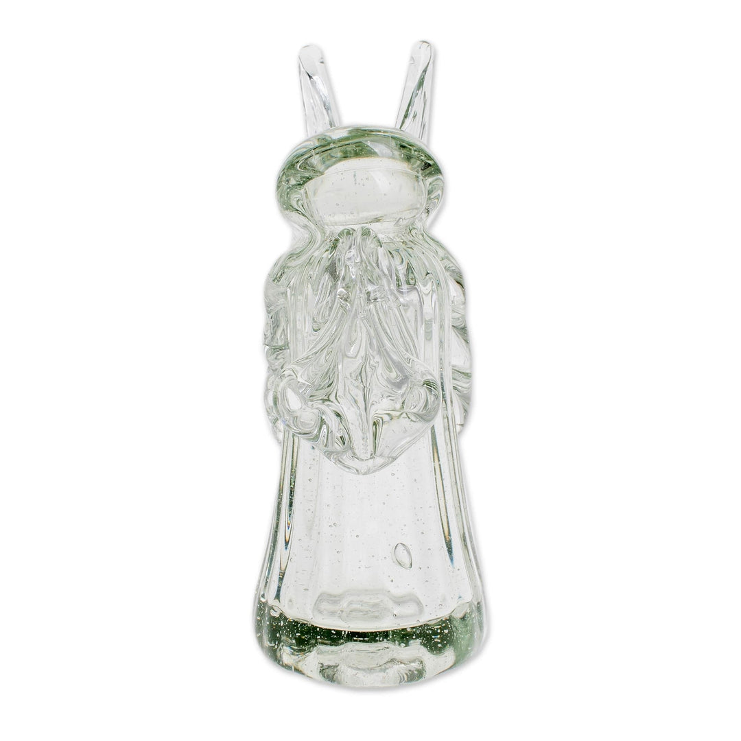 Handblown Recycled Glass Angel Figurine from Guatemala - Crystalline Angel