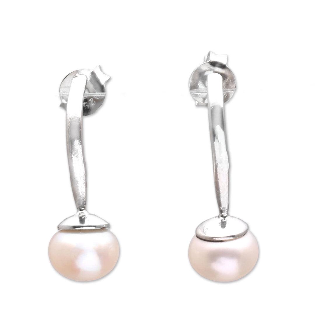 White Cultured Pearl Drop Earrings from Bali - Goddess Teardrops