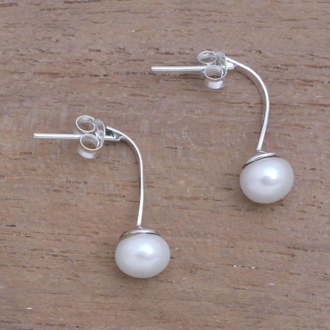 White Cultured Pearl Drop Earrings from Bali - Goddess Teardrops