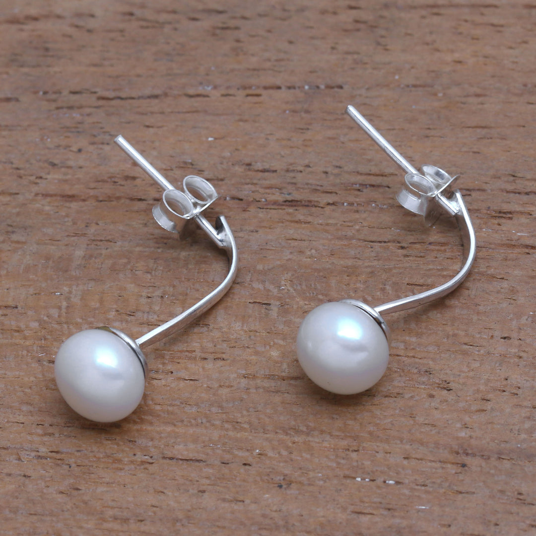 White Cultured Pearl Drop Earrings from Bali - Goddess Teardrops