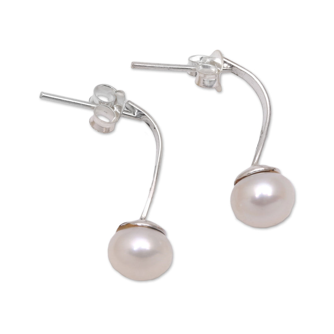 White Cultured Pearl Drop Earrings from Bali - Goddess Teardrops