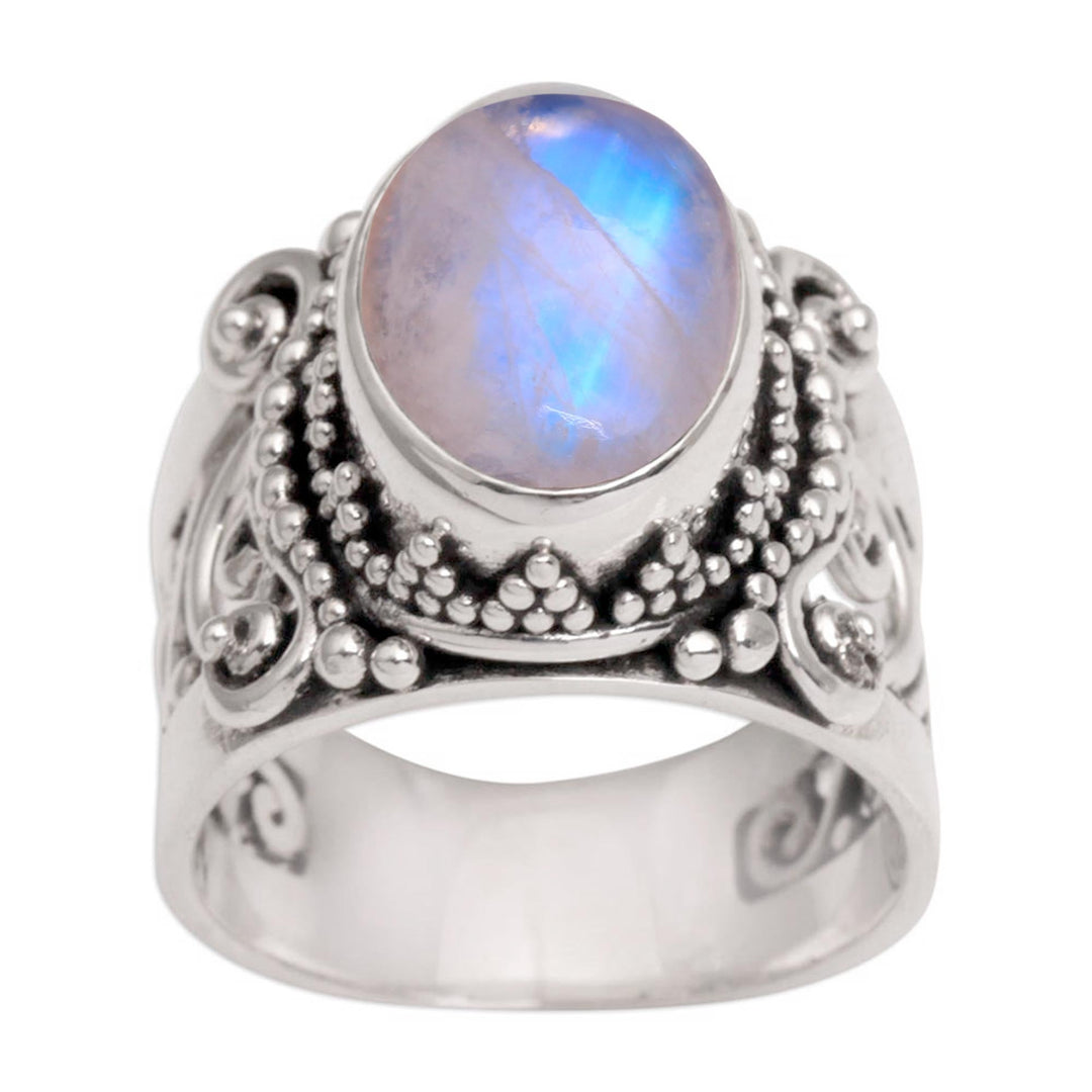 Rainbow Moonstone and Sterling Silver Single Stone Ring - Glorious Vines