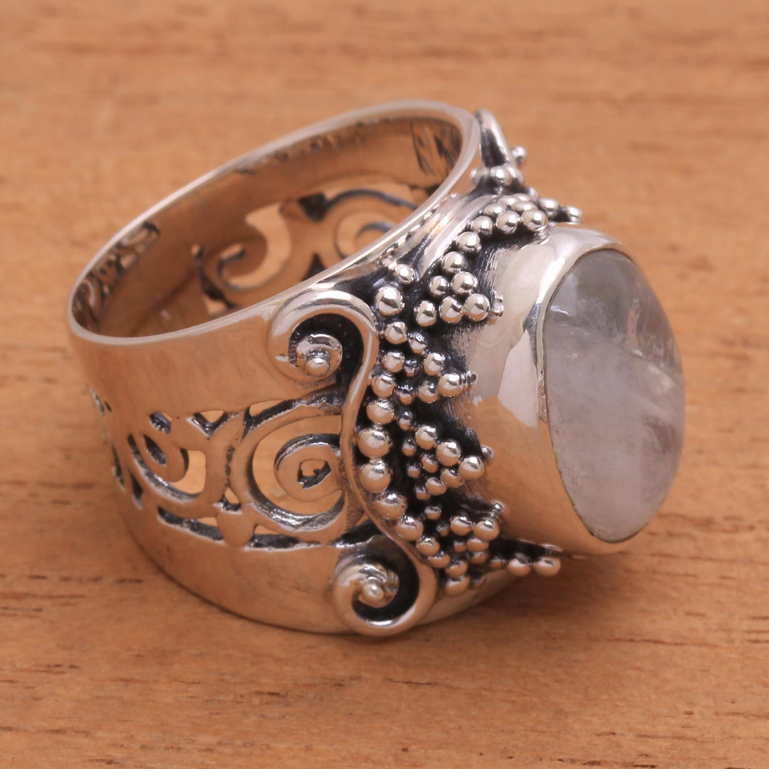 Rainbow Moonstone and Sterling Silver Single Stone Ring - Glorious Vines