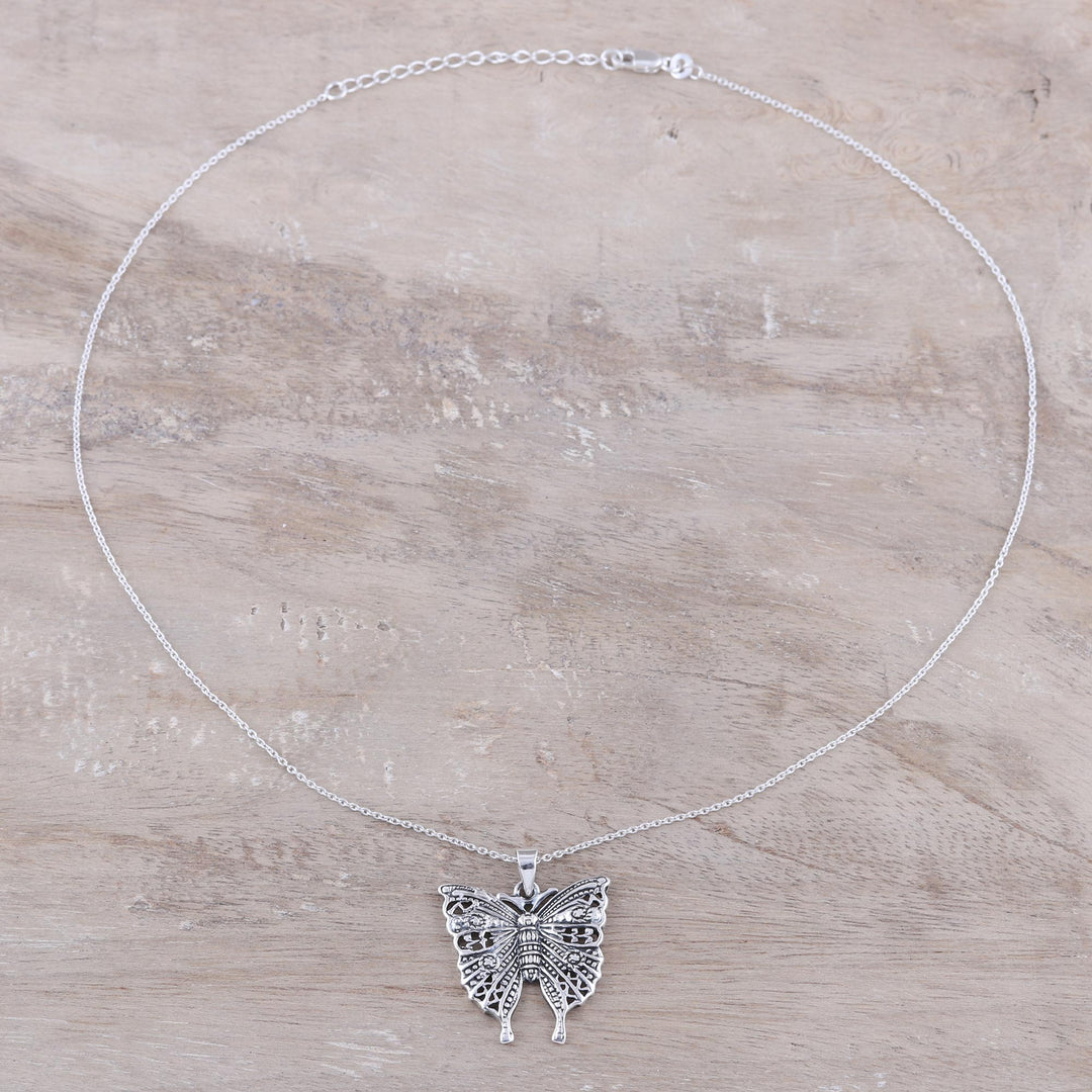 Butterfly Sterling Silver Pendant Necklace from India - Dazzling Butterfly