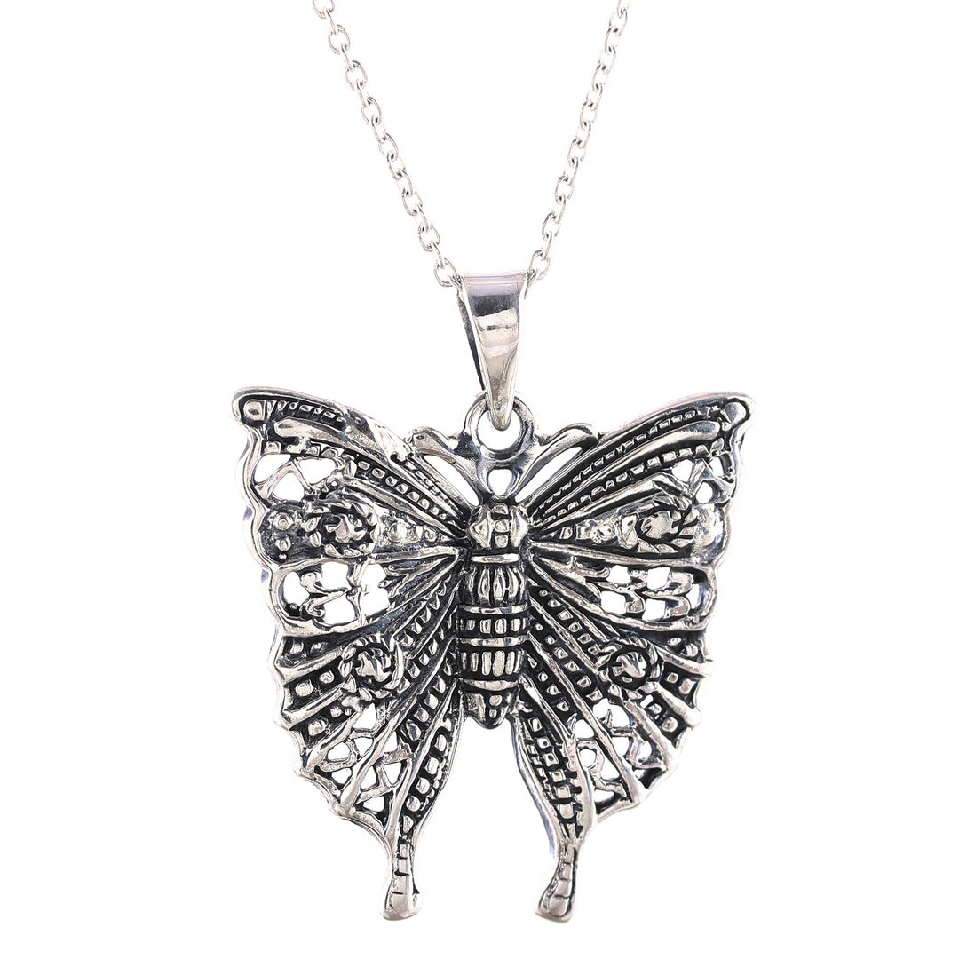 Butterfly Sterling Silver Pendant Necklace from India - Dazzling Butterfly
