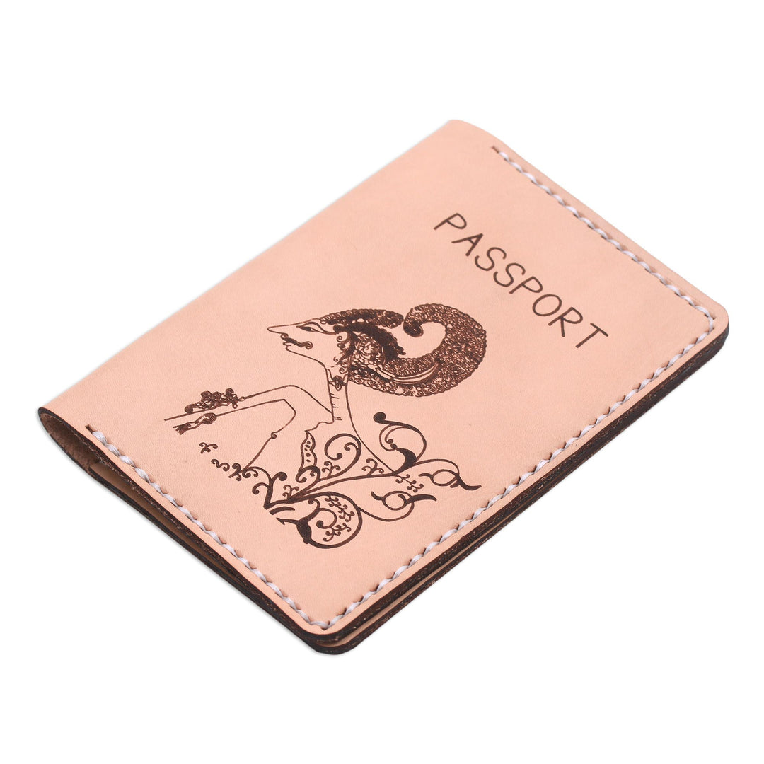 Laser-Cut Leather Passport Wallet in Parchment from Java - Parchment Wayang