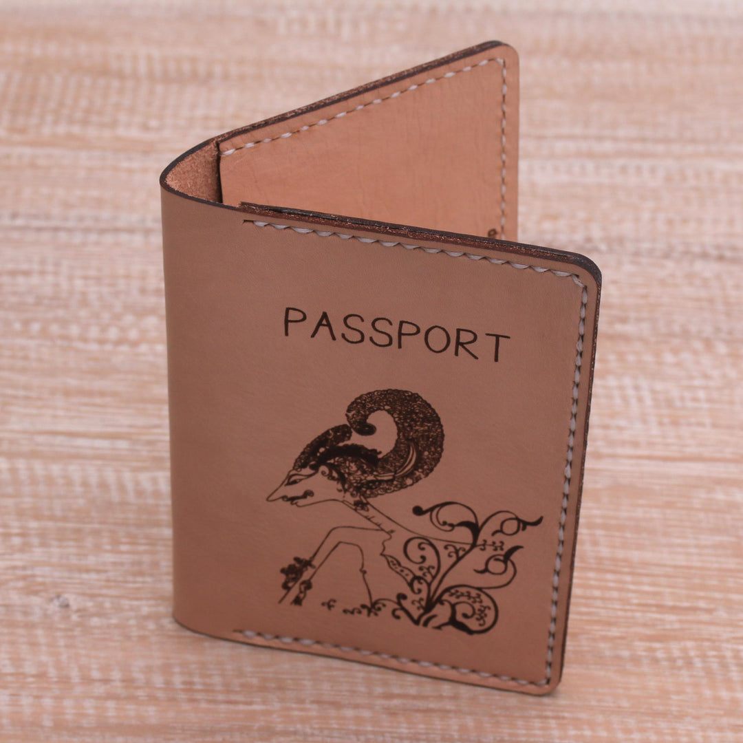 Laser-Cut Leather Passport Wallet in Parchment from Java - Parchment Wayang