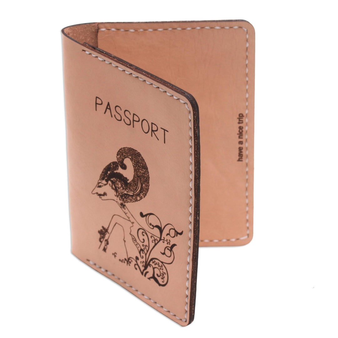 Laser-Cut Leather Passport Wallet in Parchment from Java - Parchment Wayang