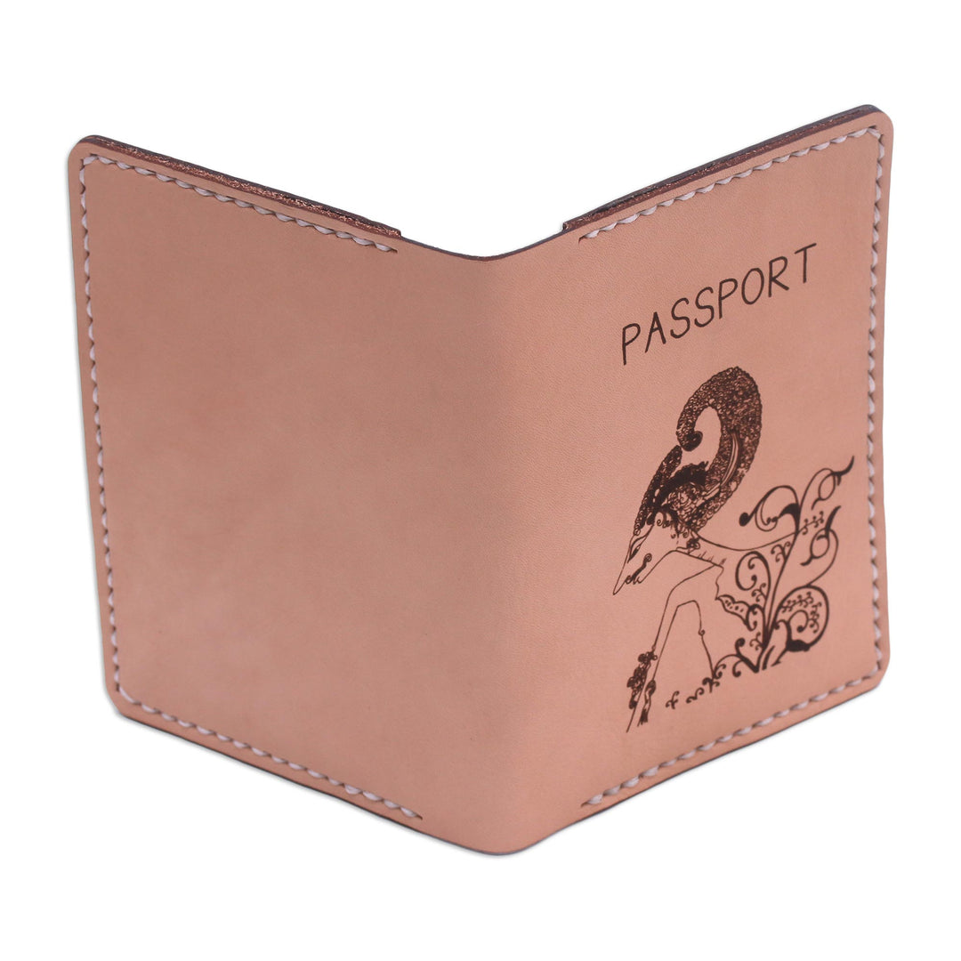 Laser-Cut Leather Passport Wallet in Parchment from Java - Parchment Wayang
