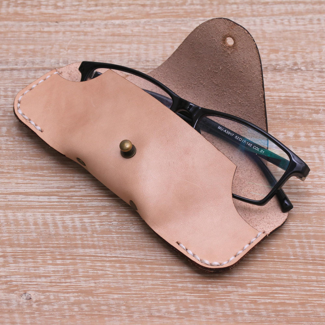Handcrafted Leather Eyeglasses Case in Parchment from Java - Simple Parchment