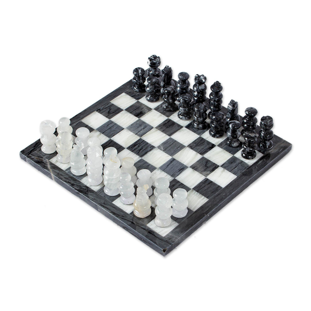 Grey and White Marble and Onyx Chess Set - Sophisticated Challenge