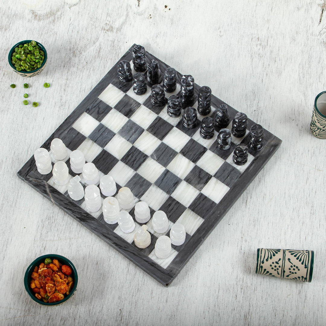 Grey and White Marble and Onyx Chess Set - Sophisticated Challenge