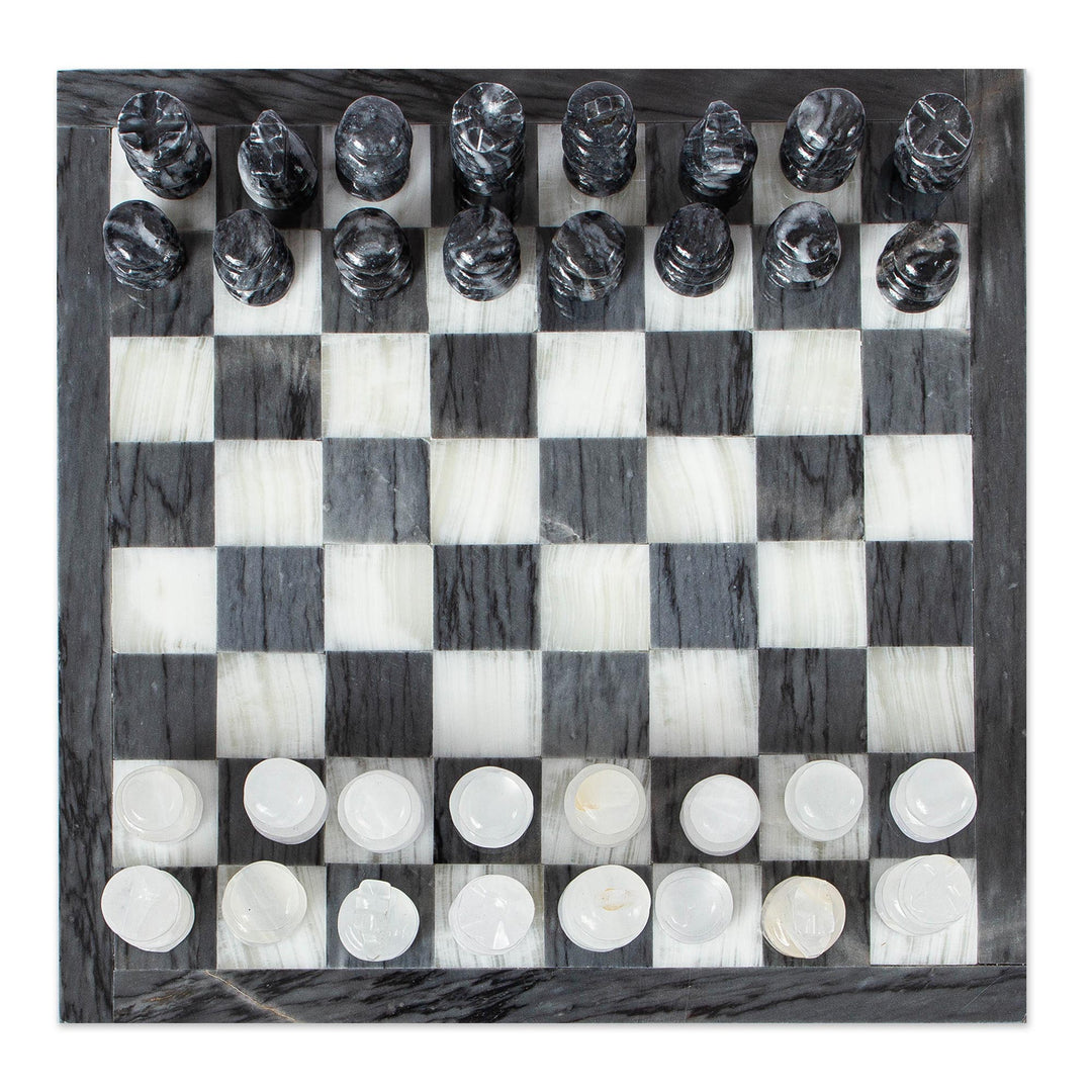 Grey and White Marble and Onyx Chess Set - Sophisticated Challenge