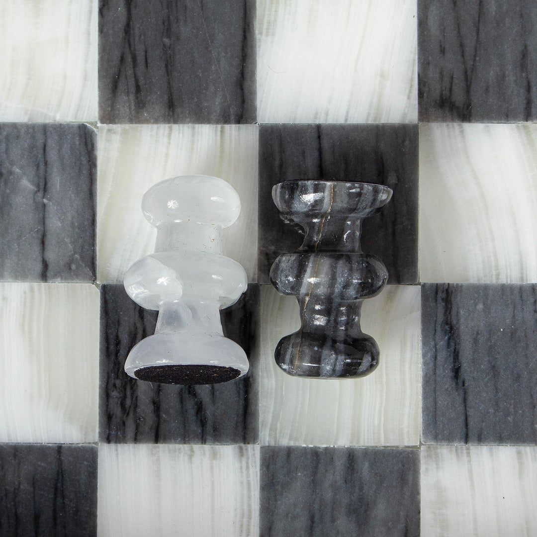 Grey and White Marble and Onyx Chess Set - Sophisticated Challenge