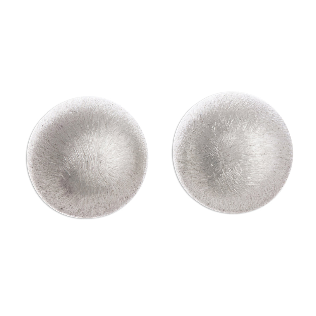 Brushed-Satin Sterling Silver Stud Earrings from Peru - Brushed Moons