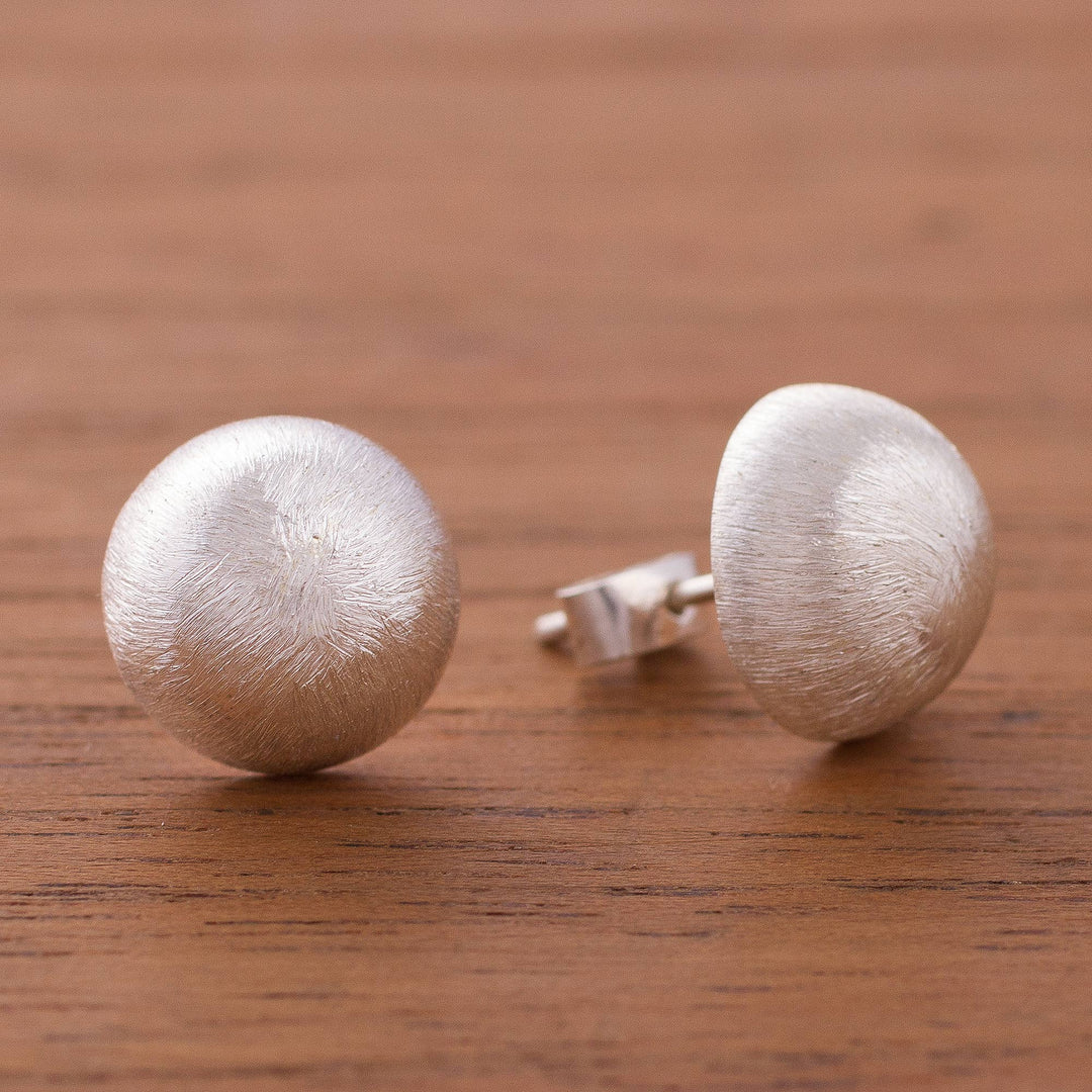 Brushed-Satin Sterling Silver Stud Earrings from Peru - Brushed Moons