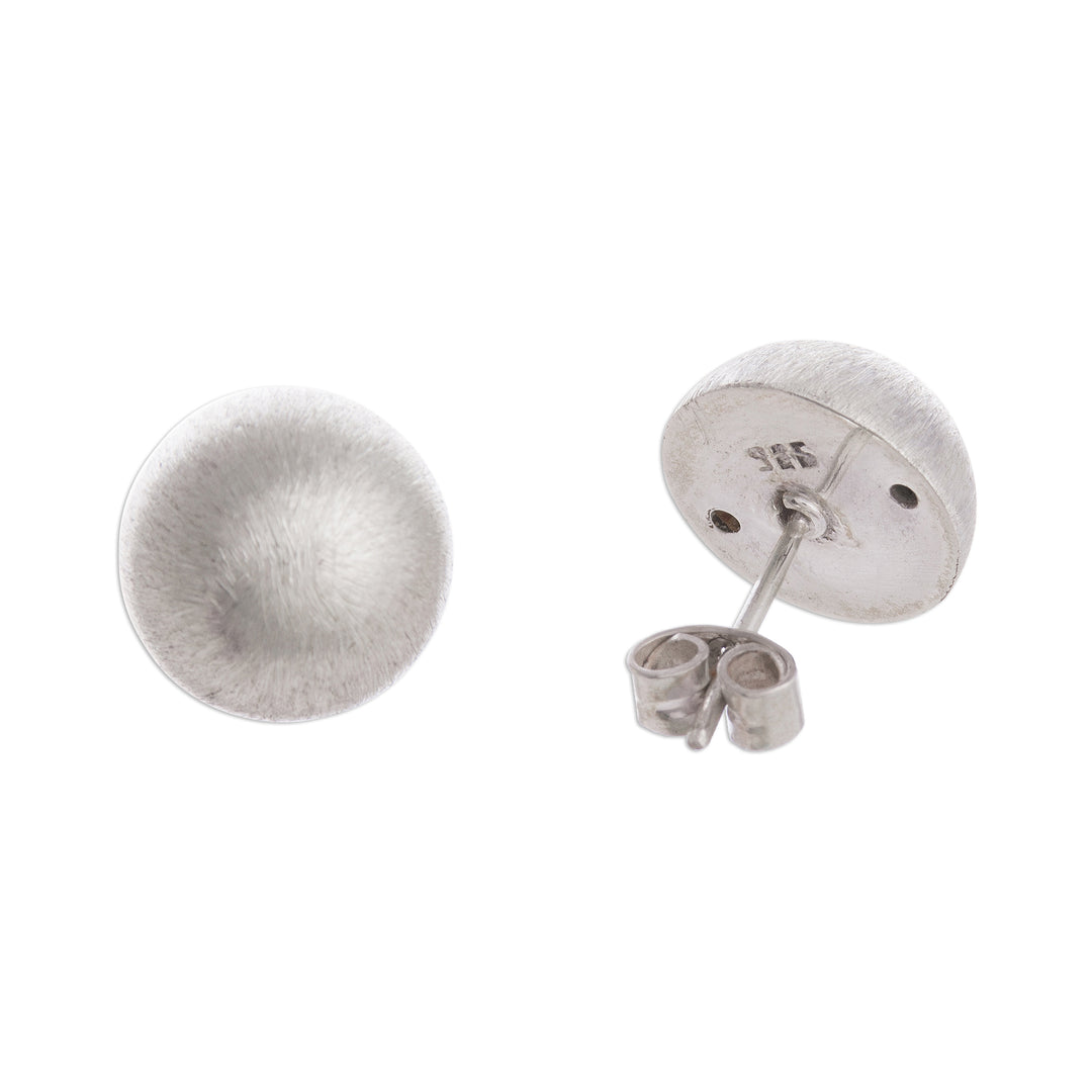 Brushed-Satin Sterling Silver Stud Earrings from Peru - Brushed Moons