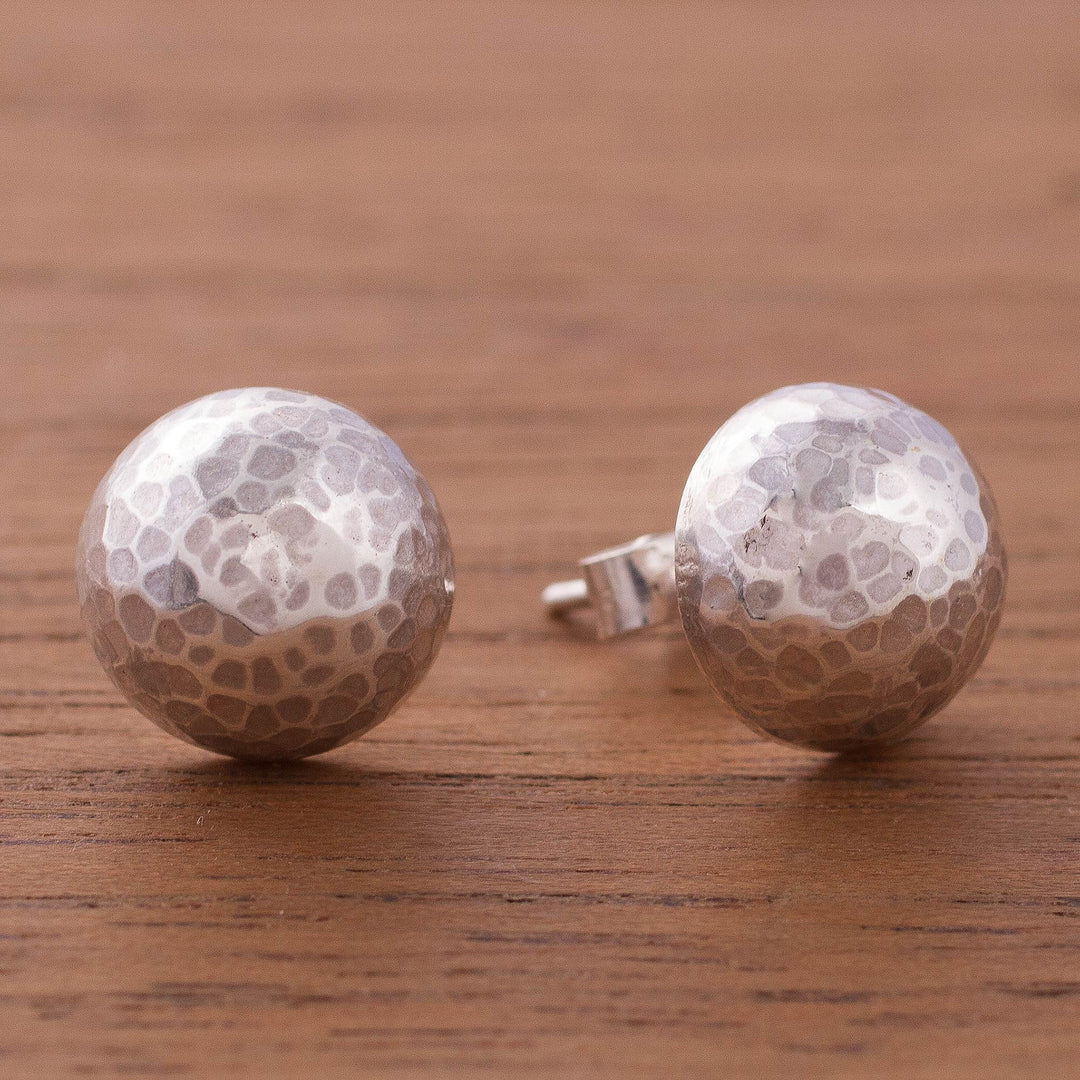 Combination Finish Sterling Silver Stud Earrings from Peru - Modern Moons