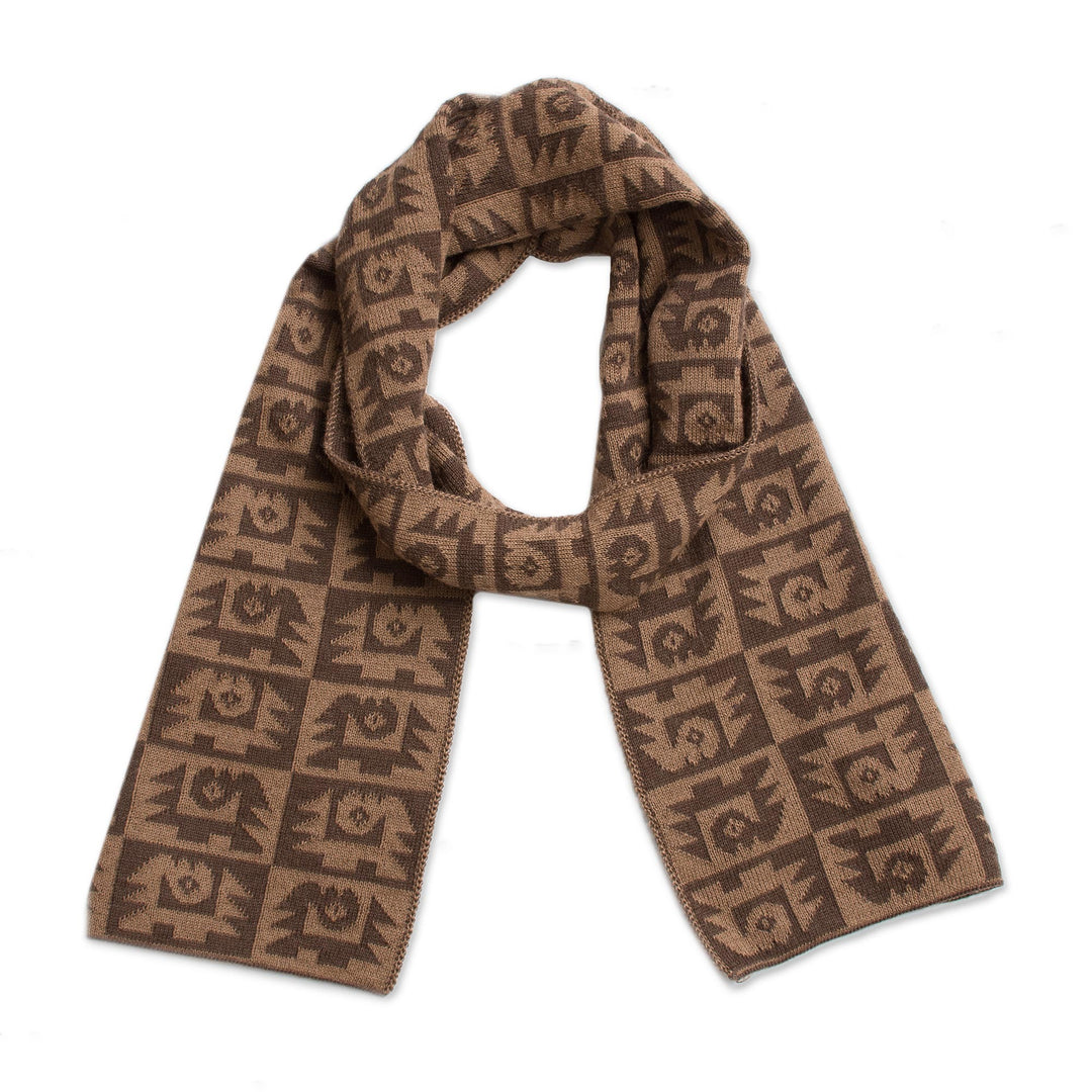 Alpaca Blend Espresso and Tan Scarf from Peru - Brown Paracas Shadows