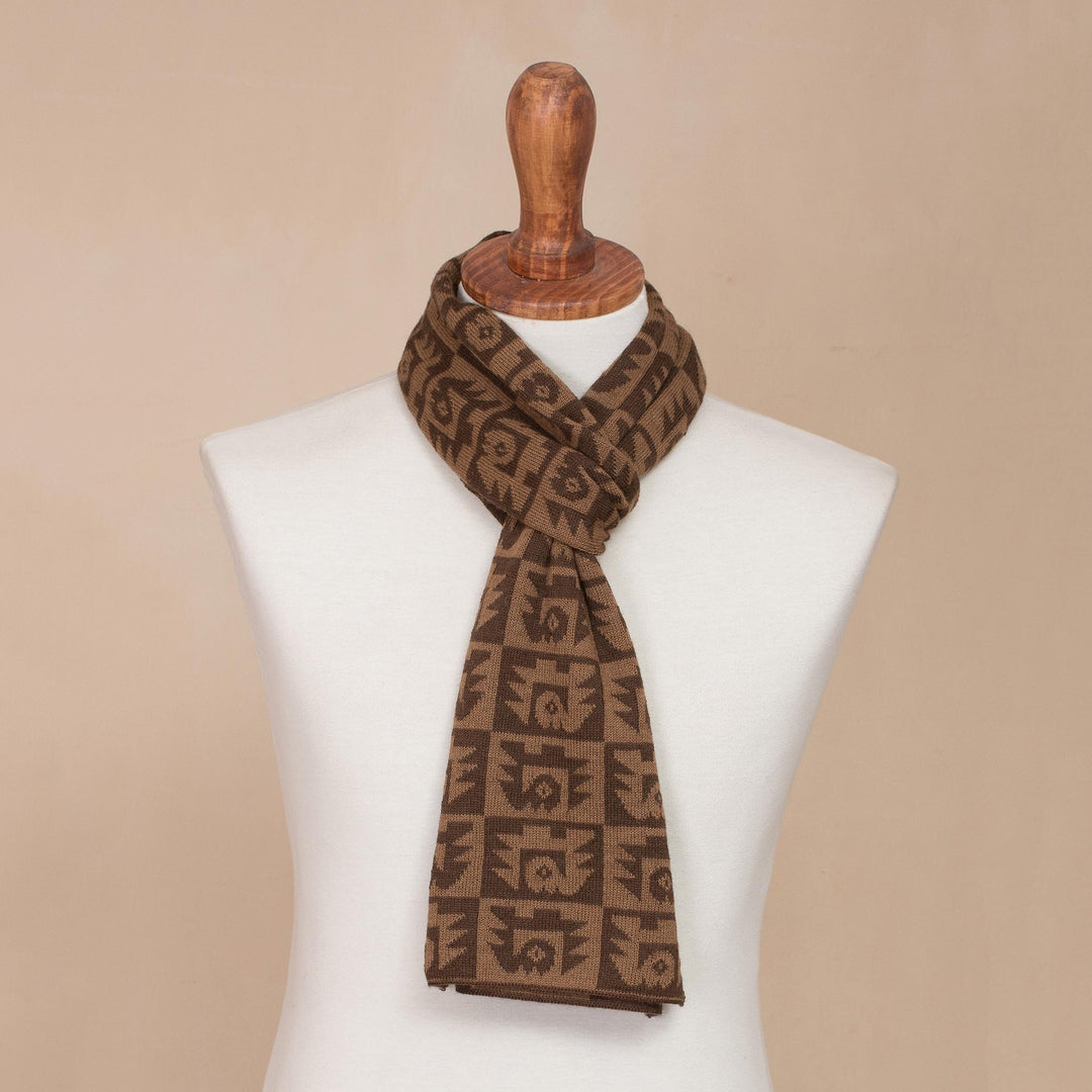 Alpaca Blend Espresso and Tan Scarf from Peru - Brown Paracas Shadows