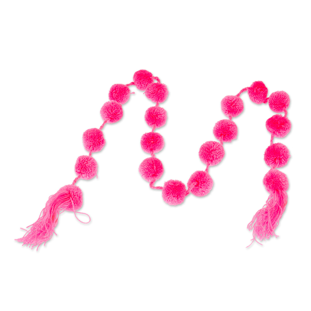 Carnation Pink Cotton Pompom Handcrafted Garland from Mexico - Festive Joy in Pink